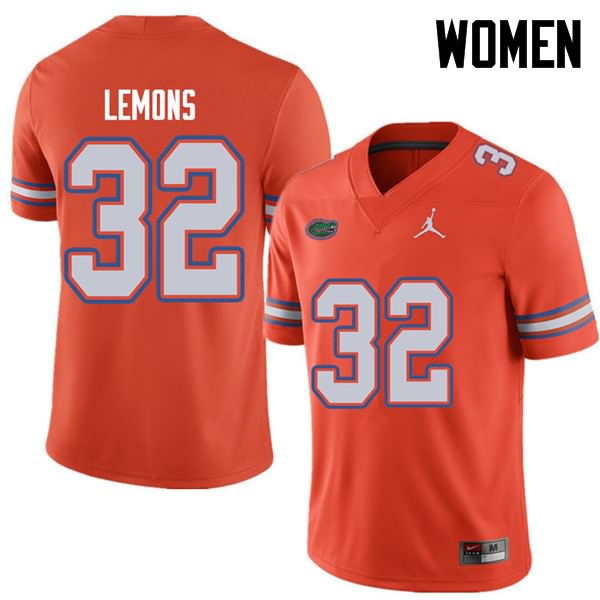 Women's NCAA Florida Gators Adarius Lemons #32 Stitched Authentic Jordan Brand Orange College Football Jersey VBW2865KS